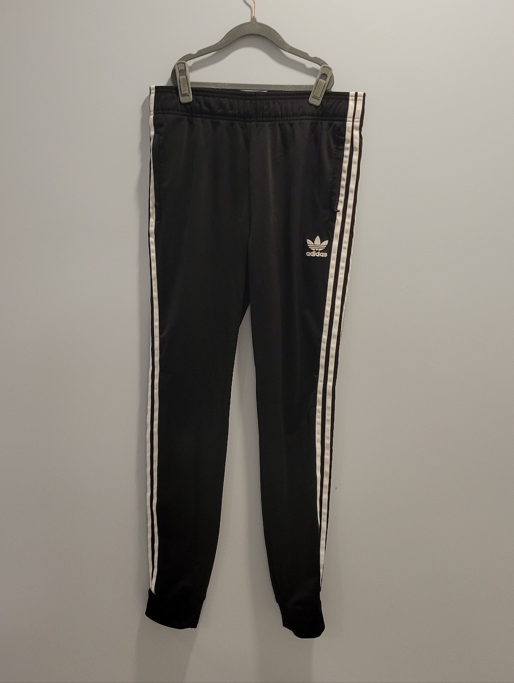 Adidas Black Kids Track Pants with White Stripes SIZE XL (15-16).